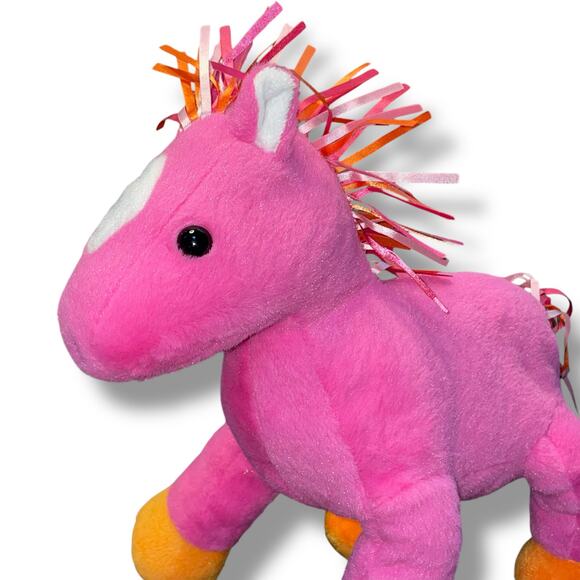 Animal Adventure 10" Plush Horse Pony White Diamond Mane Pink Ribbons Toy Gift - Picture 4 of 12